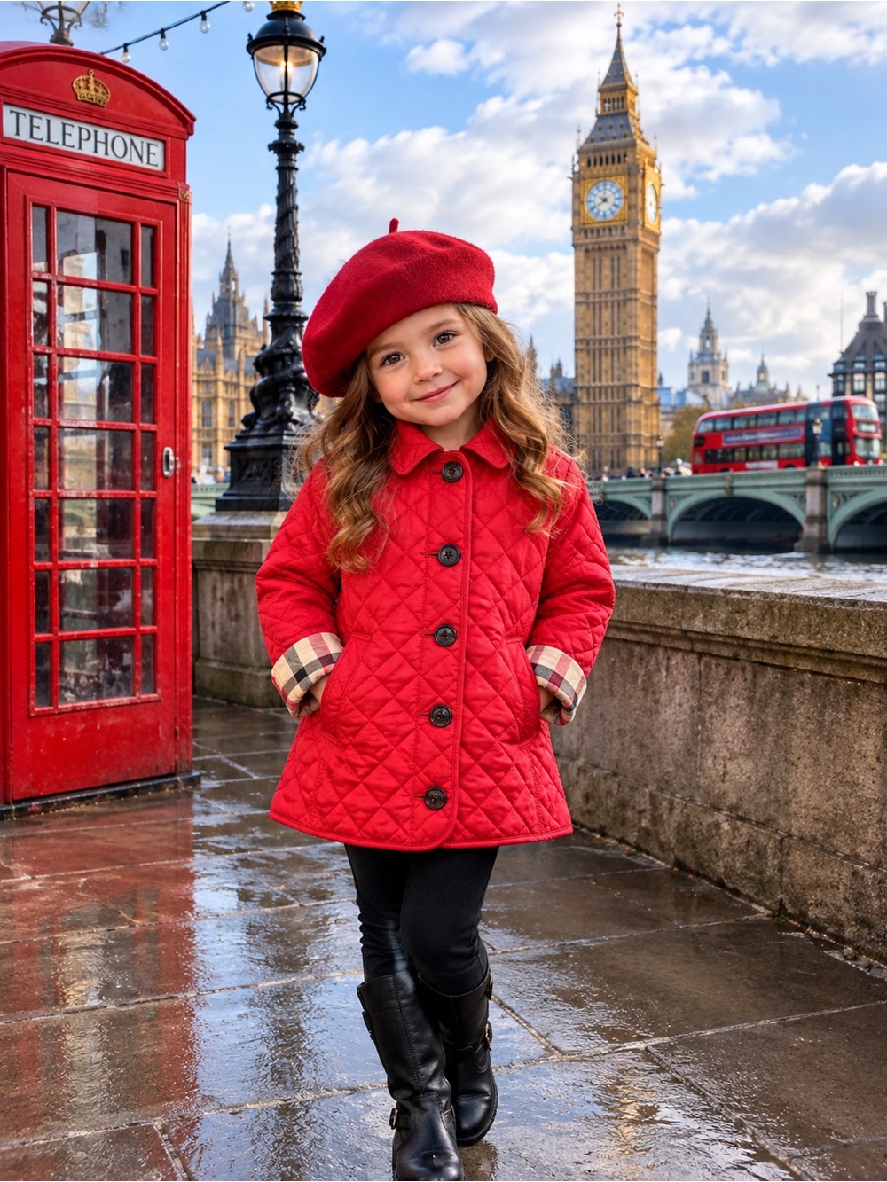Burberry children Quilted Red Kids’ Jacket with Plaid Cuff